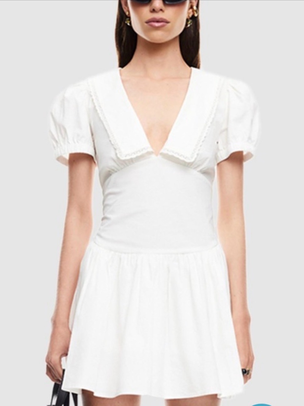 Zara White V-Neck Puff Sleeve Mini Dress